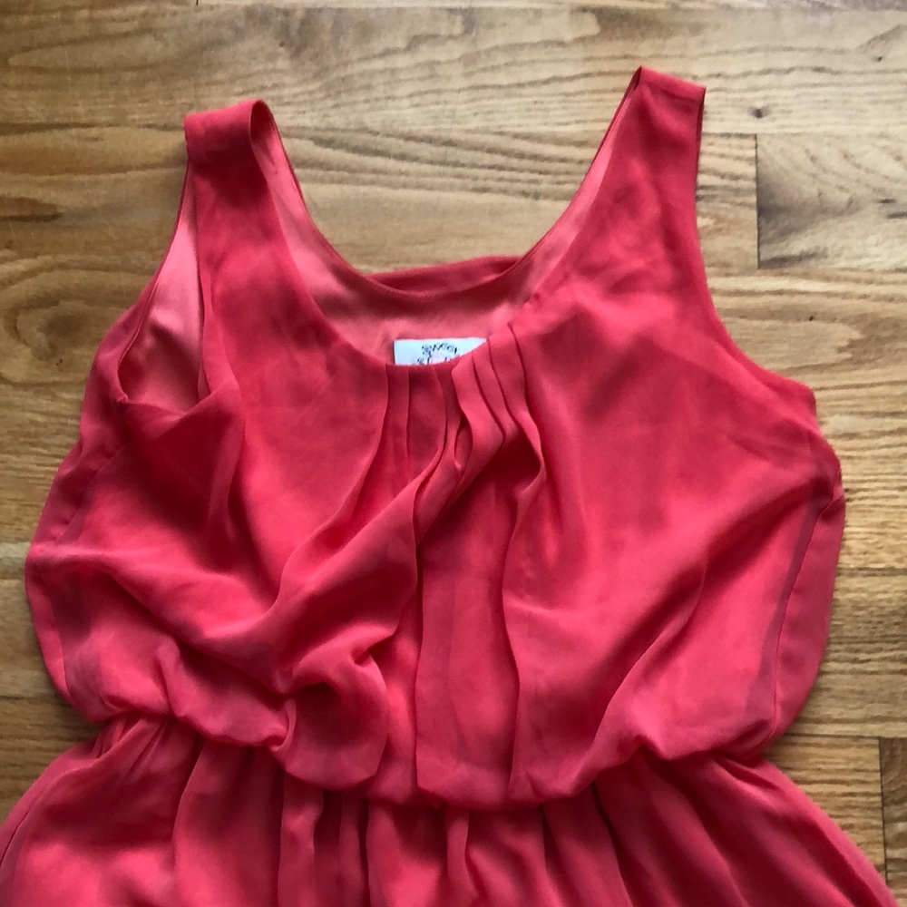 Coral maxi dress with navy and white design. - Picture 3 of 4